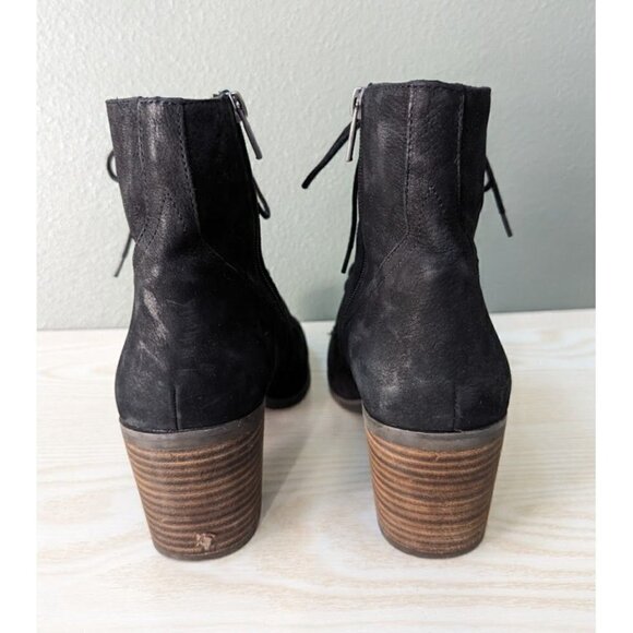 Lucky Brand Persee Boot Lace Up Zip Block Heel Black Leather Women's 10 - Picture 5 of 9